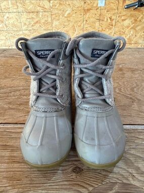 Sperry Kids Taupe Gray Lace-Up Waterproof Duck Boots